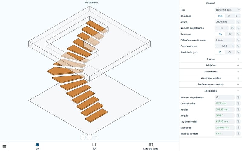 Software en línea de diseño, fabricación y cálculo de escaleras.