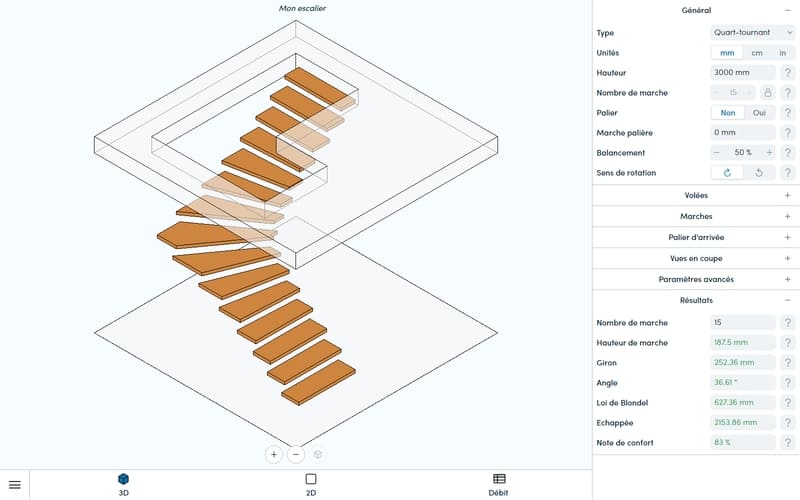 Logiciel en ligne de conception, de fabrication et de chiffrage d'escalier.