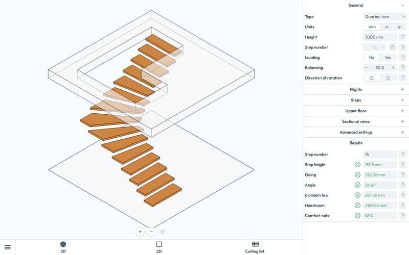 Software online di progettazione, produzione e preventivo di scale.